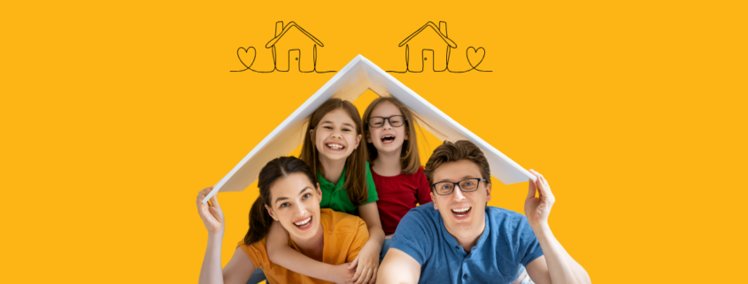 Child with family transitioning between two homes, symbolising emotional stability and support