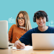 Two students smiling confidently while learning in a supportive educational environment