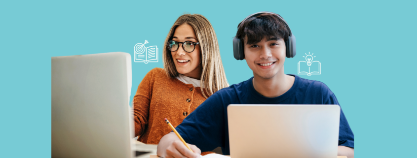 Two students smiling confidently while learning in a supportive educational environment