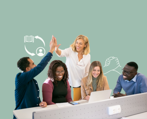 A facilitator and students smiling, representing appreciation and supportive learning at School Beyond Limitations